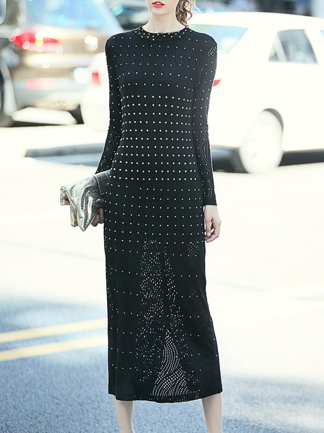 Black Elegant Beaded Maxi Dress